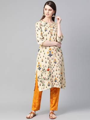 Cream printed viscose rayon salwar 1