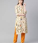 Cream printed viscose rayon salwar