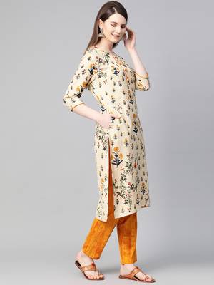 Cream printed viscose rayon salwar 3
