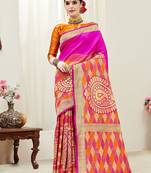 Pink printed kanchipuram silk saree with blouse