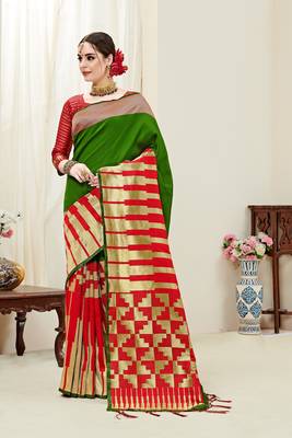 Multicolor printed kanchipuram silk saree with blouse 1