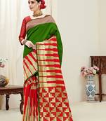 Multicolor printed kanchipuram silk saree with blouse