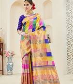 Multicolor printed kanchipuram silk saree with blouse