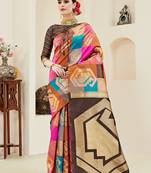 Multicolor printed kanchipuram silk saree with blouse