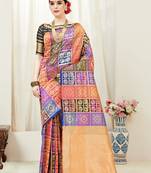Multicolor printed kanchipuram silk saree with blouse