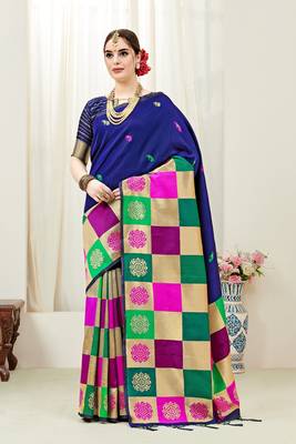Multicolor printed kanchipuram silk saree with blouse 1