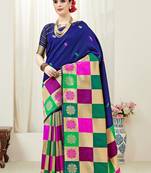Multicolor printed kanchipuram silk saree with blouse