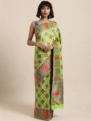 Light green printed art silk sarees saree with blouse 1