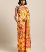 Yellow printed art silk sarees saree with blouse