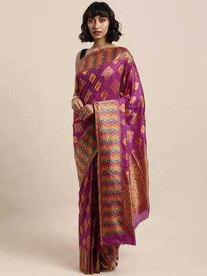 Lavender printed art silk sarees saree with blouse 1