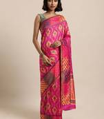 Pink printed art silk sarees saree with blouse