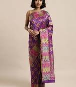 Purple printed art silk sarees saree with blouse