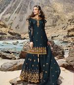 Dark-blue embroidered faux georgette salwar