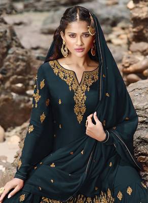 Dark-blue embroidered faux georgette salwar 2