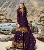 Purple embroidered faux georgette salwar
