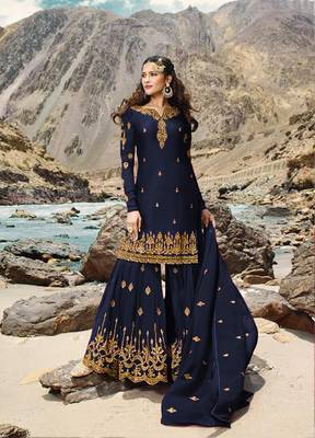 Blue embroidered faux georgette salwar 1