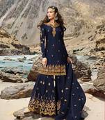 Blue embroidered faux georgette salwar