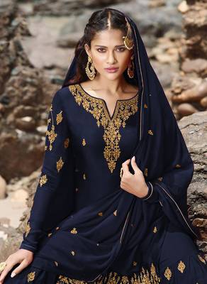 Blue embroidered faux georgette salwar 2