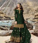 green embroidered faux georgette salwar