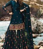 Dark-turquoise embroidered faux georgette salwar
