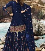 Blue embroidered faux georgette salwar