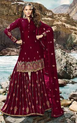 Red embroidered faux georgette salwar 1