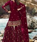 Red embroidered faux georgette salwar