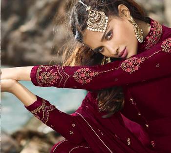 Red embroidered faux georgette salwar 2