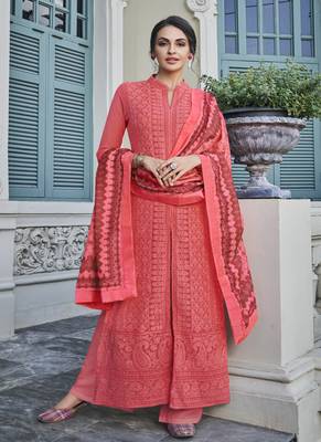 Coral Embroidered Georgette Salwar 1