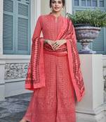 Coral Embroidered Georgette Salwar