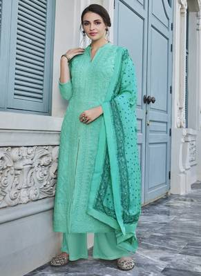 Sky-blue embroidered georgette salwar 1