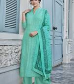 Sky-blue embroidered georgette salwar