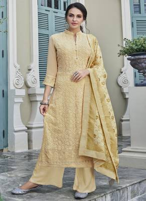 Cream embroidered georgette salwar 1