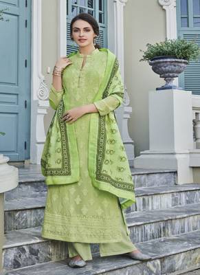 Light-green embroidered georgette salwar 1