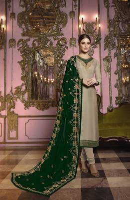 Beige salwar kameez with embroidered dupatta   1