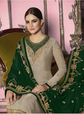 Beige salwar kameez with embroidered dupatta   2