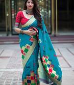 Sky blue woven banarasi silk saree with blouse