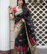 Black woven banarasi silk saree with blouse
