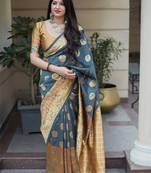 Grey woven banarasi silk saree with blouse