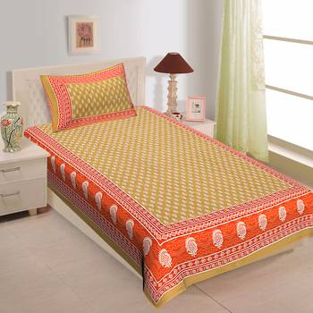 Rudra Bazaar Jaipur Prints  Single Bedsheets With 1 Pillow Cover 1