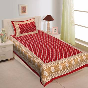 Rudra Bazaar Jaipur Prints  Single Bedsheets With 1 Pillow Cover 1