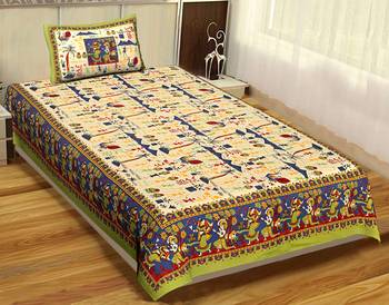 Rudra Bazaar Jaipur Prints  Single Bedsheets With 1 Pillow Cover 1