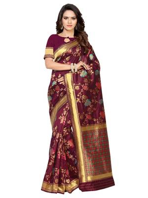 Maroon woven poly silk saree with blouse 1