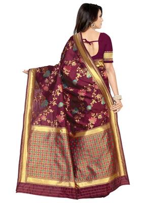 Maroon woven poly silk saree with blouse 3