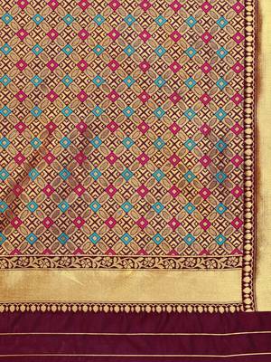 Maroon woven poly silk saree with blouse 5
