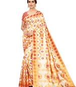 White woven poly silk saree with blouse