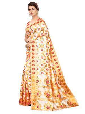 White woven poly silk saree with blouse 2