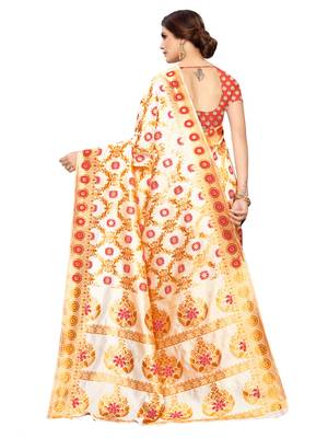 White woven poly silk saree with blouse 3