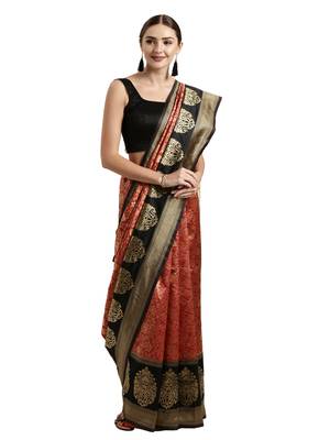 Maroon woven poly silk saree with blouse 1