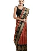 Maroon woven poly silk saree with blouse